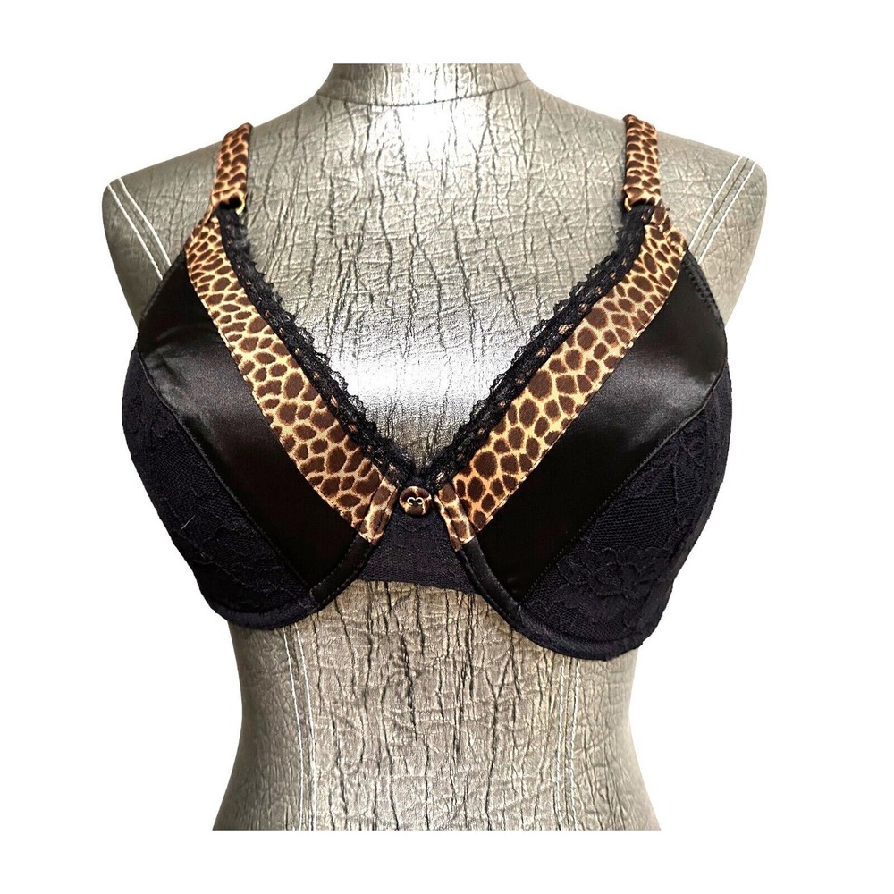 Jessica Simpson Black Lace Leopard Print Bra 34D
